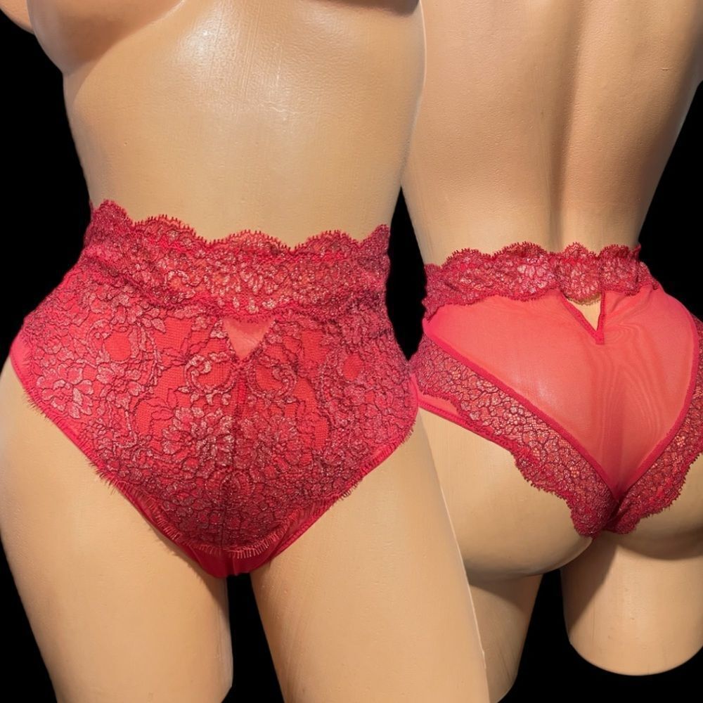 Victorias Secret Dream Angels High Waist Cheeky Metallic lace panty Red Medium